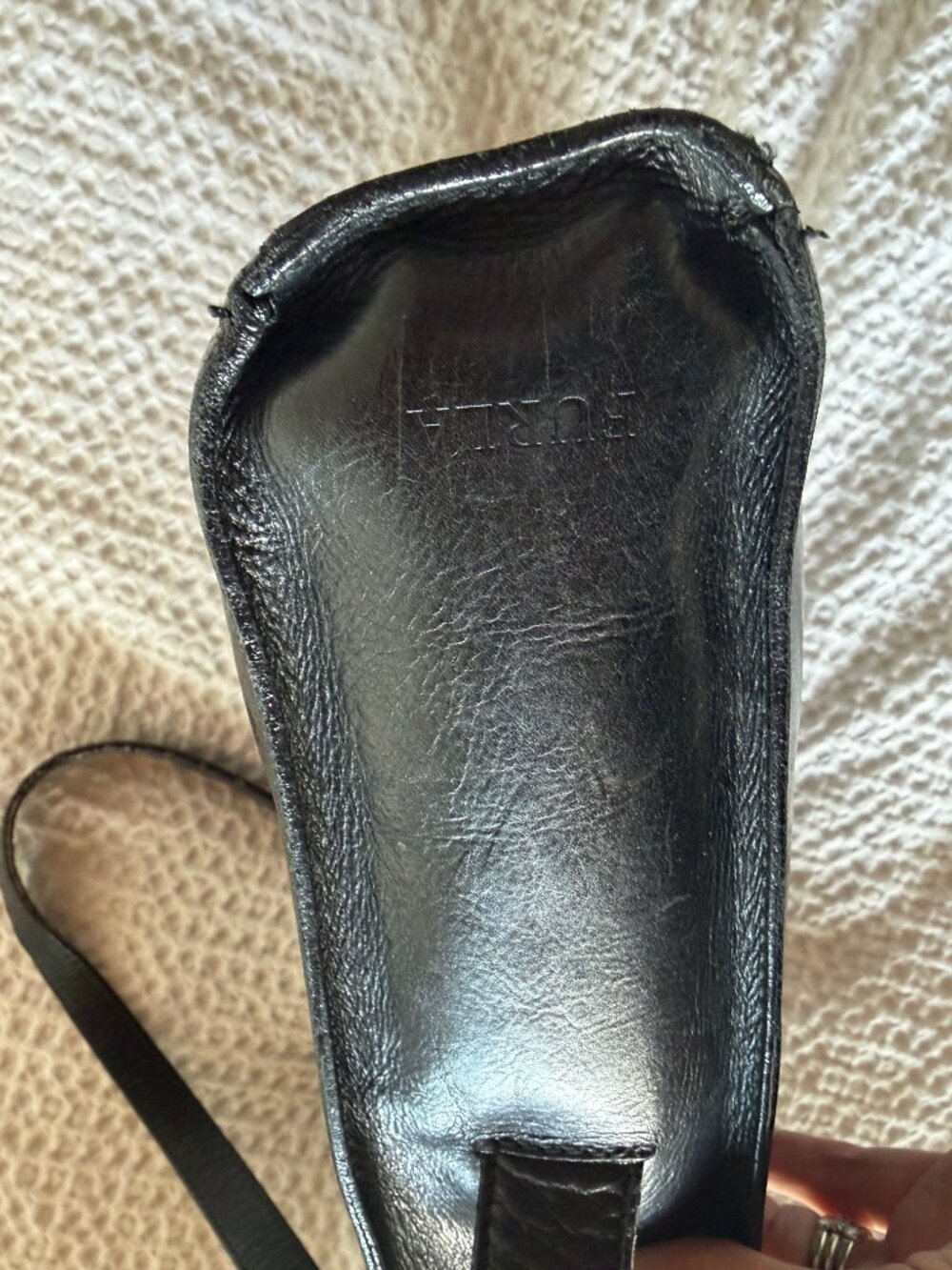 Vintage Furla Black Leather Shoulder Bag Made in Italy 90s Structured Purse - Picture 5 of 8